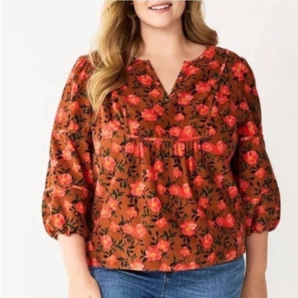 Sonoma 2x Notchneck Balloon Sleeve Top
